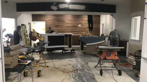 Construction is underway in the lobby 