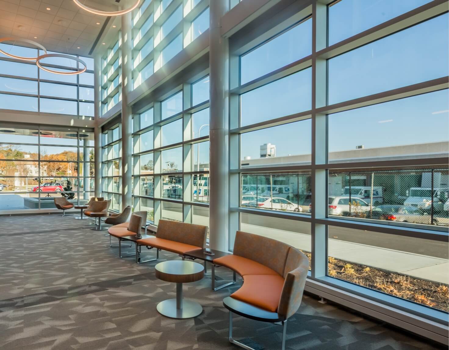 Glass Hallway with chairs