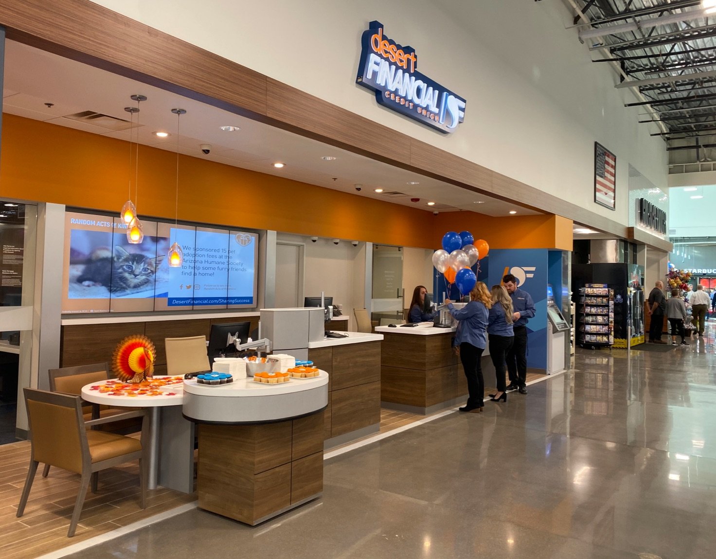 A bank lobby within a mall