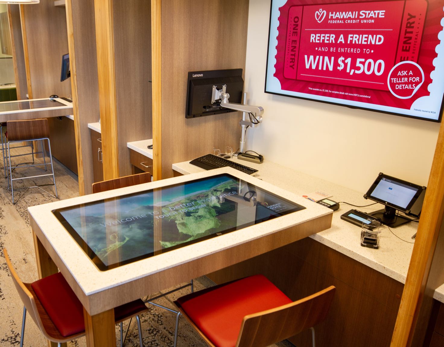 A table with a touchscreen top.