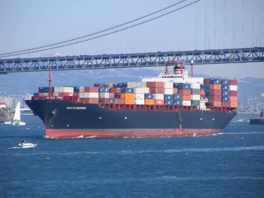 A giant cargo ship in the ocean.