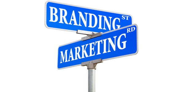 Street signs named "branding" and "marketing".