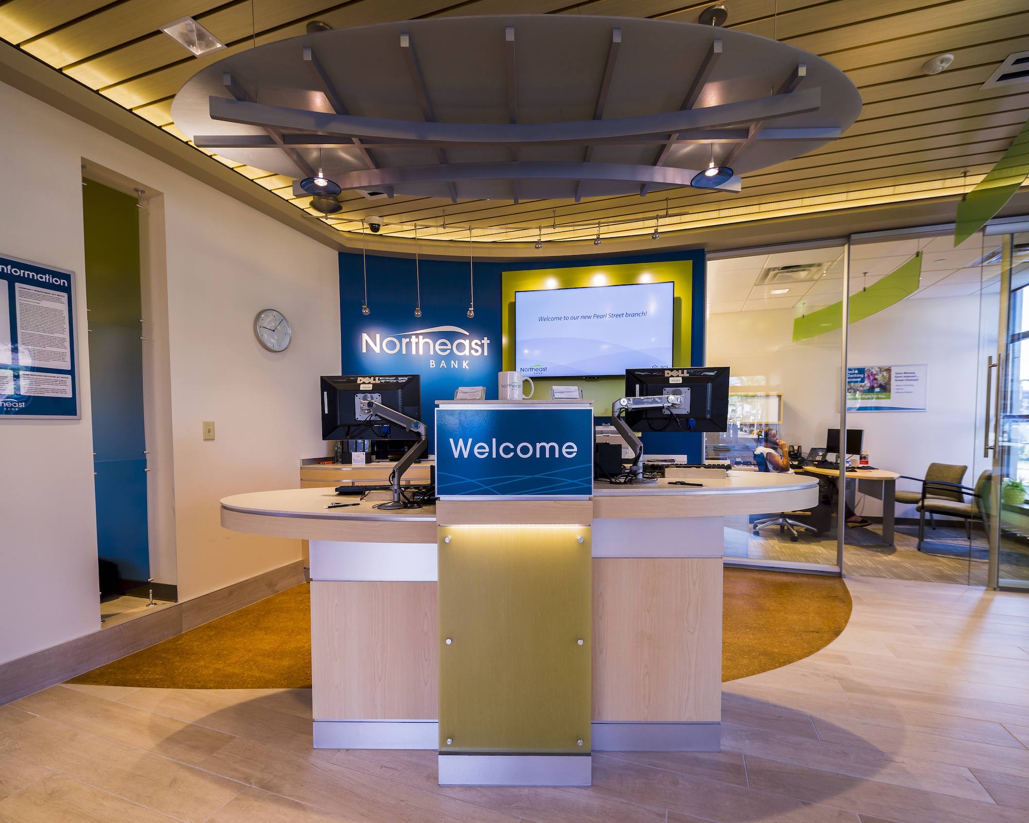 the bank teller desk at Northeast Bank