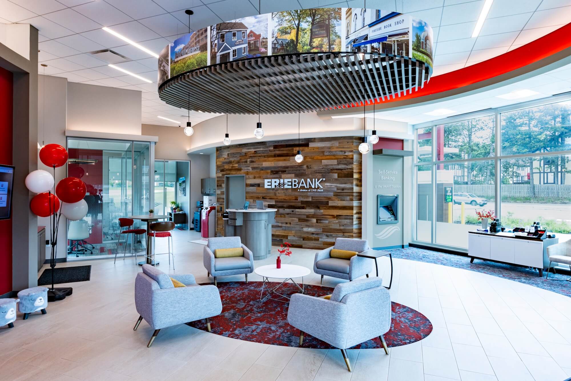 glass windows bank lobby